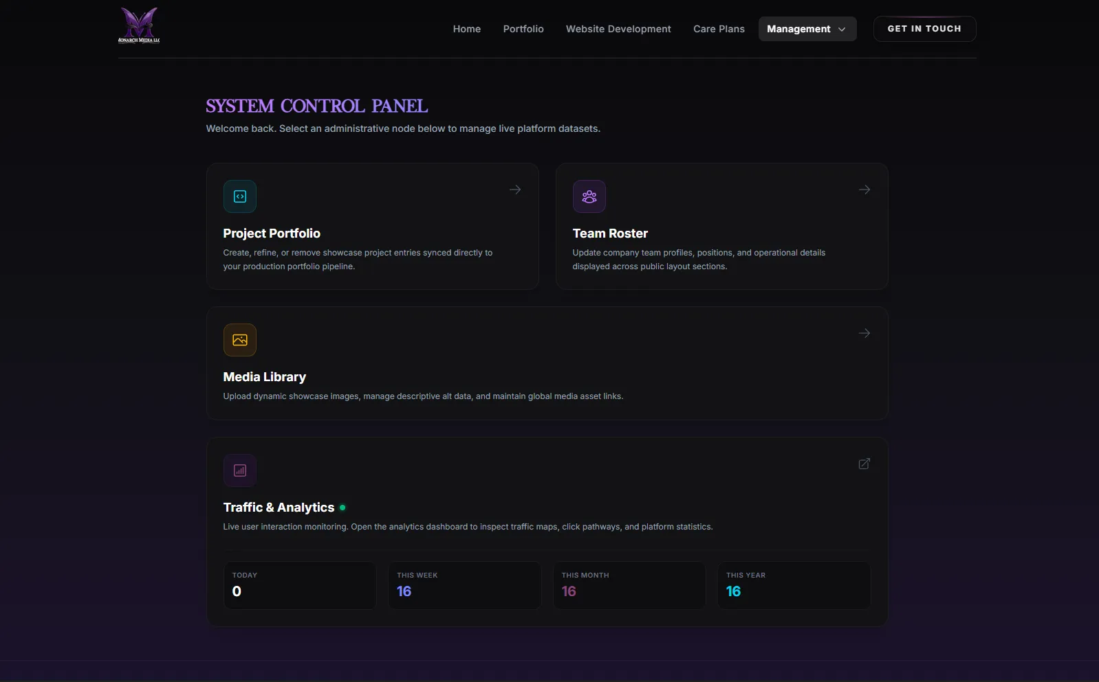 Monarch Media administrative dashboard