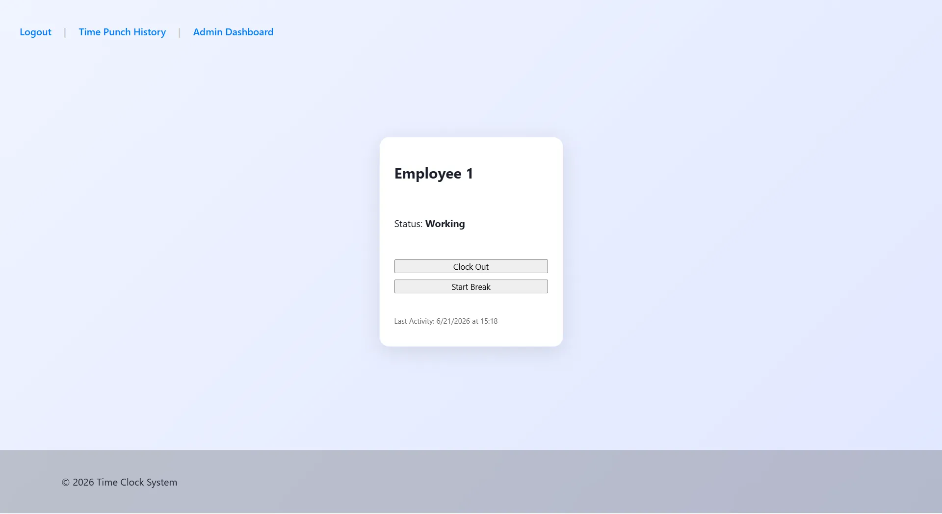 Employee dashboard screen