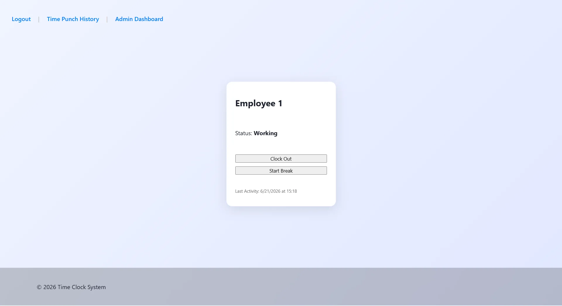 TimePunch application dashboard