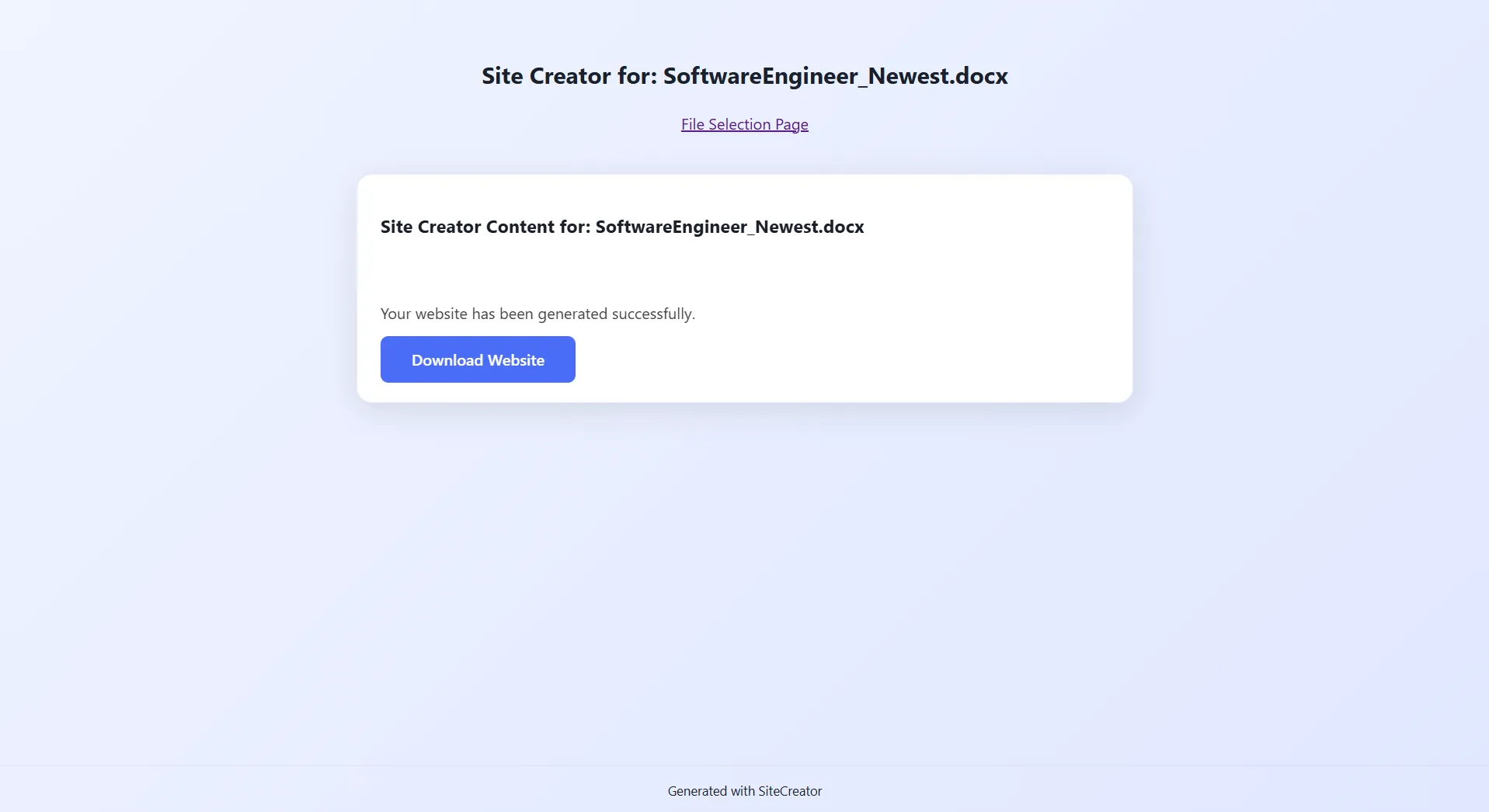 Portfolio Generator download interface