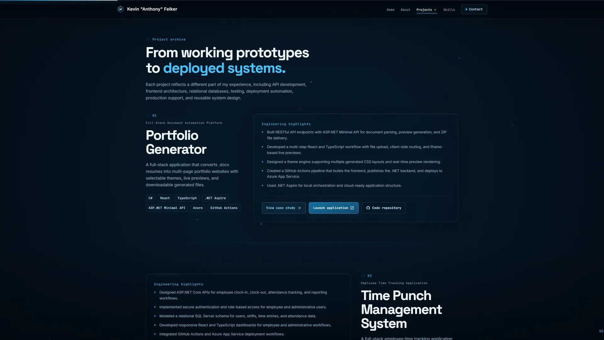 AnthonyFelker.com projects section