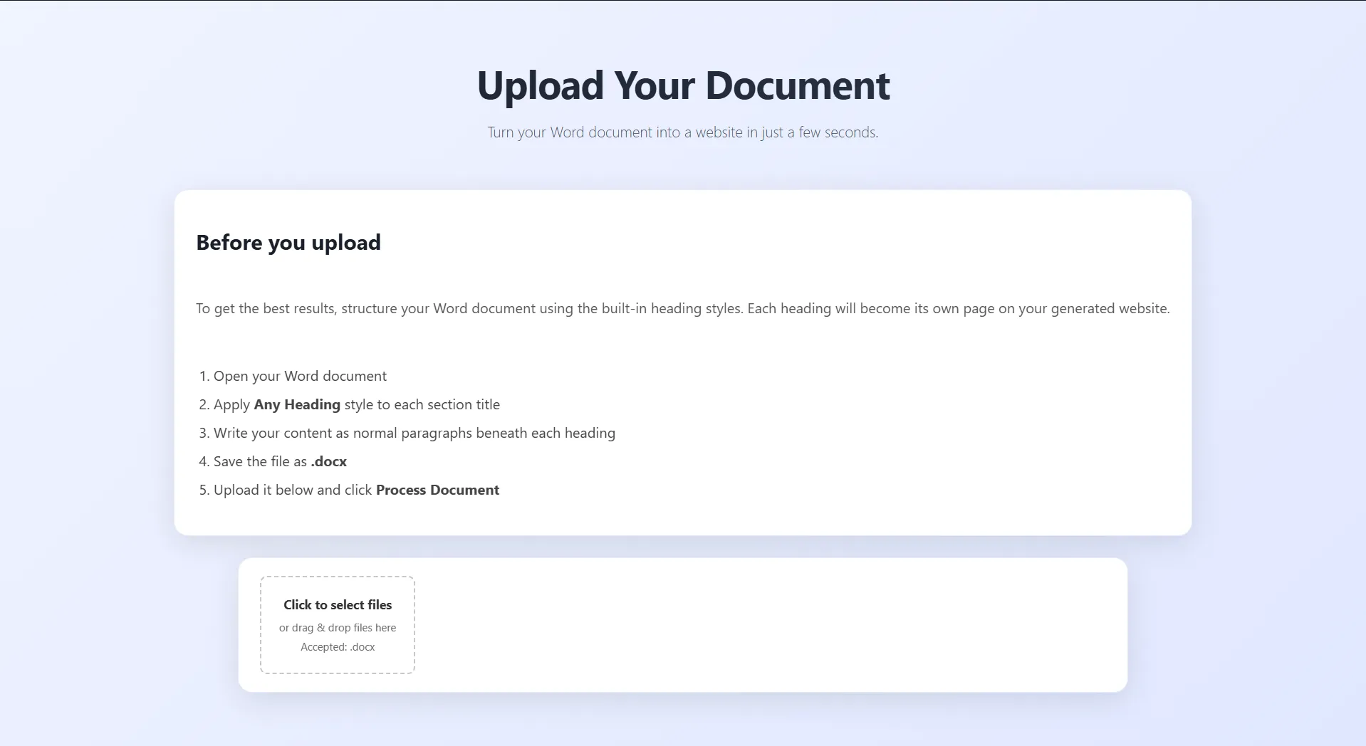 Portfolio Generator upload interface